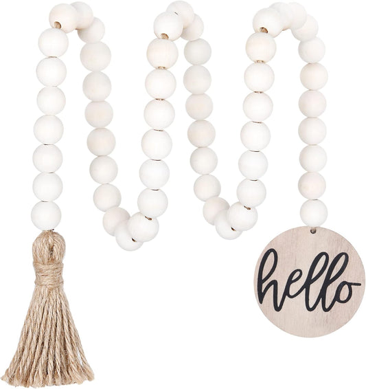 Meplait Love Wooden Bead Garland with Tassel, Decorative Beads Home Decor Farmhouse Tassel Garland Boho Decor for Tiered Tray（38in）