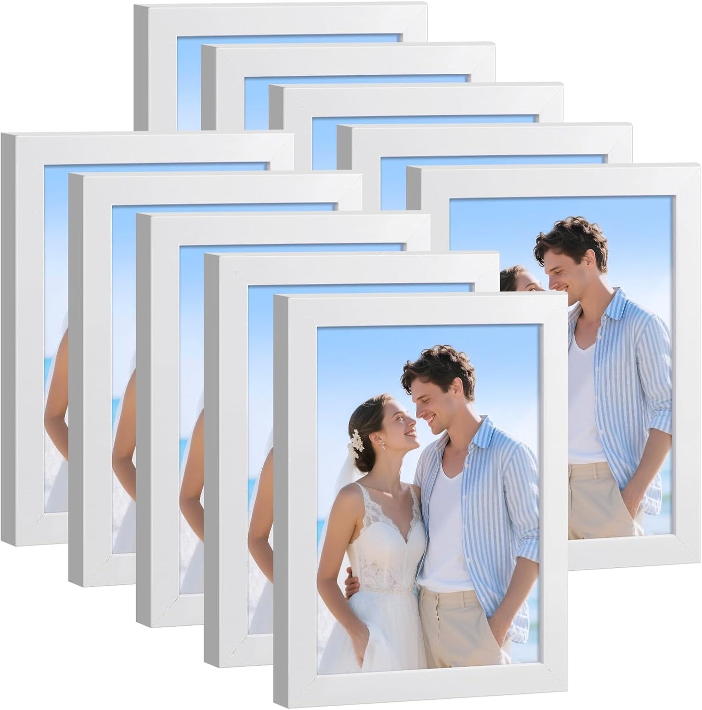 HappyHapi 4x6 Picture Frames Set of 10, Tabletop or Wall Display Pictures 3.5x5 with Mat or 4x6 Without, Multi Photo Frames Collage (Black)