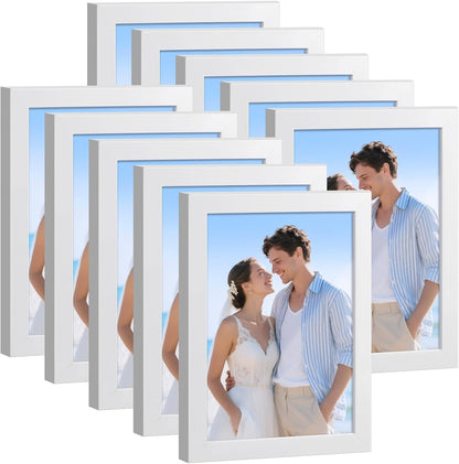 HappyHapi 4x6 Picture Frames Set of 10, Tabletop or Wall Display Pictures 3.5x5 with Mat or 4x6 Without, Multi Photo Frames Collage (Black)