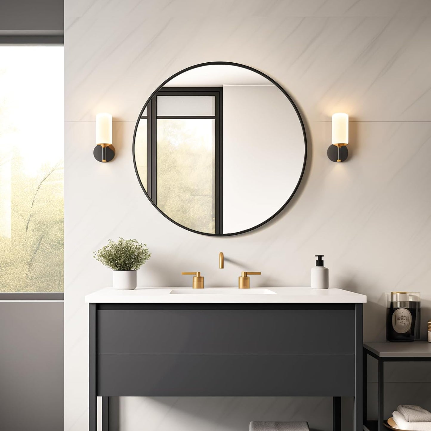 USHOWER Bathroom Mirrors for Over Sink, 36 Inch Circle Mirror with Metal Frame, Black Wall Mirror for Vanity, Entryway, Living Room, Hallway and Bedroom Decor