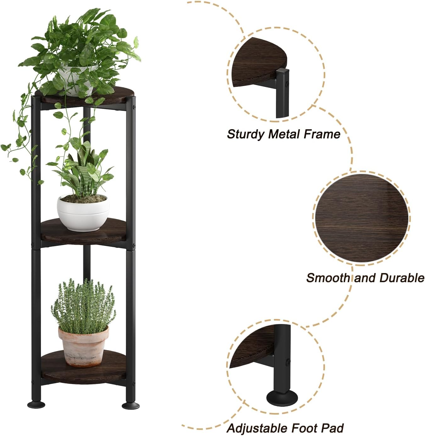Plant Stand Indoor Corner Tall 2 Tier Metal Modern Flower Storage Plant Shelf Holder for Living Room Balcony Garden,Black (2 Tier-Black Round)