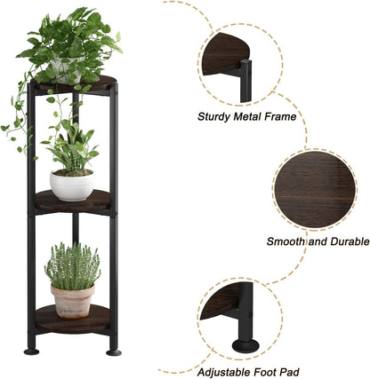 Plant Stand Indoor Corner Tall 2 Tier Metal Modern Flower Storage Plant Shelf Holder for Living Room Balcony Garden,Black (2 Tier-Black Round)