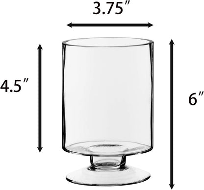 CYS EXCEL Glass Hurricane Pillar Candle Holder (H:6" W:3.75") | Multiple Size Choices Short Stem Candle Centerpieces | Stemmed Glass Cylinder Candle Vase