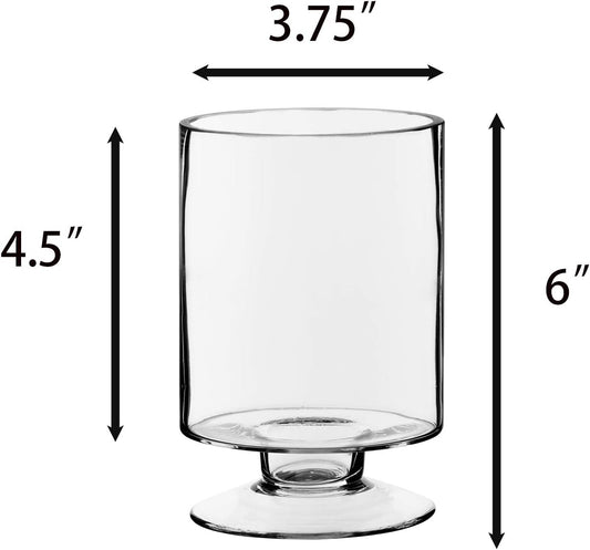 CYS EXCEL Glass Hurricane Pillar Candle Holder (H:6" W:3.75") | Multiple Size Choices Short Stem Candle Centerpieces | Stemmed Glass Cylinder Candle Vase