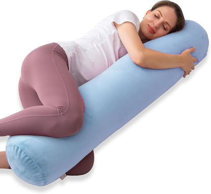1 MIDDLE ONE Body Pillow for Adults, Bolster Pillow with Removable Velvet Cover, Long Round Cervical Roll Pillow, 47 x 7.87 Inches, Grey