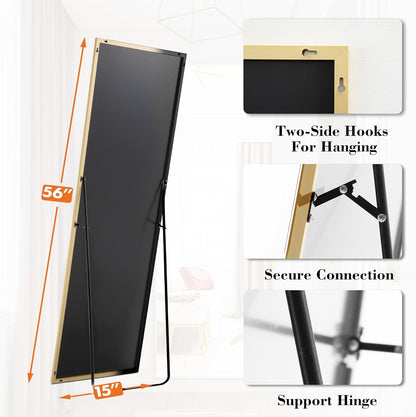 DUMOS Full Length Mirror 64"x21" Full Body Floor Mirror for Bedroom or Cloakroom, Can Stand Alone, Hang or Lean Against Wall, Tall Wall Mirror with Stand, Black