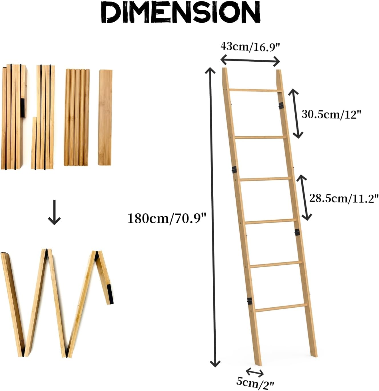 BAMBANG 6-Tier Blanket Ladder for Living Room, Blanket Quilt Ladder Rack Rustic Decorative Towel Holder, Wall Leaning Blanket Ladder Shelf Storage Farmhouse Decor for Bedroom Bathroom, Black