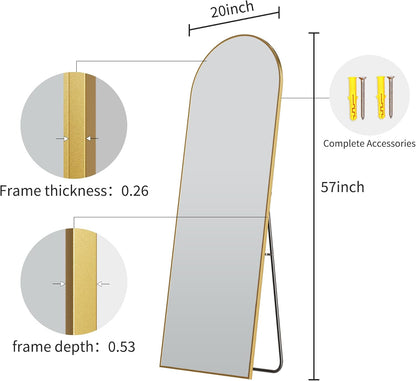 57" x 20" Arched Full Length Mirror - Wall Mounted/Floor Mirror Aluminum Alloy Frame Full Body Mirrors for Bathroom Living Room Bedroom and Entryway,Black