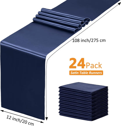 SiinvdaBZX 4 Pcs Royal Blue Satin Table Runner 12 x 108 inches Long, Bright Smooth Satin Wedding Table Runner Decorations for Birthday Parties, Buffet, Banquets, Graduations, Engagements