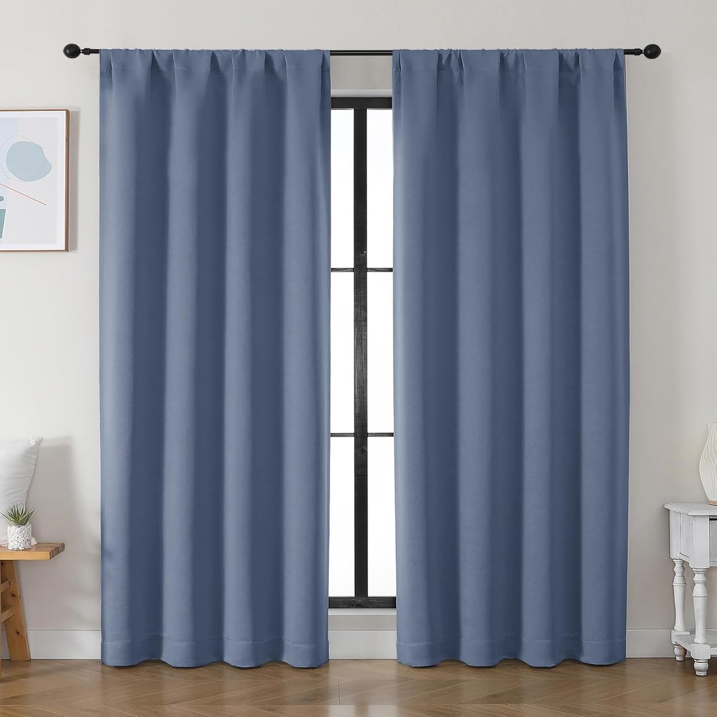 Simplebrand Ava Sage Green Blackout Curtains for Bedroom 63 Inch Length 2 Panels Set, Solid Thermal Insulated Energy Saving Rod Pocket Window Treatment Curtains Blackout Drapes, W40 x L63 Inch, Sage - Colors A