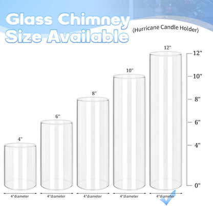24 PCS Hurricane Candle Holder, 2.5" W x 14" H Open Ended Glass Candle Cylinder Sleeve, Clear Glass Cylinder Candle Holder, Open Flame Candle Chimney Tube Cover, Bottomless Cylindrical Glass