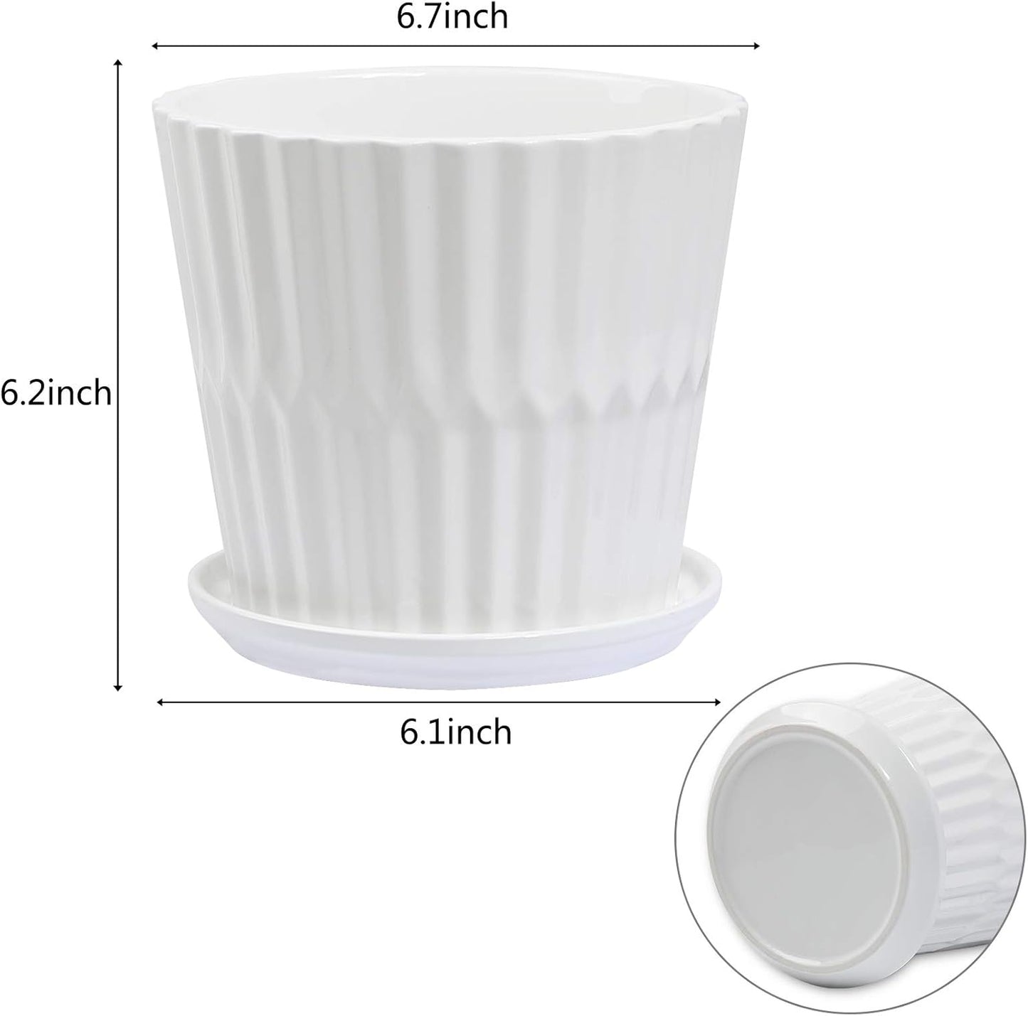 sietpoek Plant Pots - 5.5 Inch Cylinder Ceramic Planters with Connected Saucer, Pots for Succuelnt and Little Snake Plants, Set of 4, White