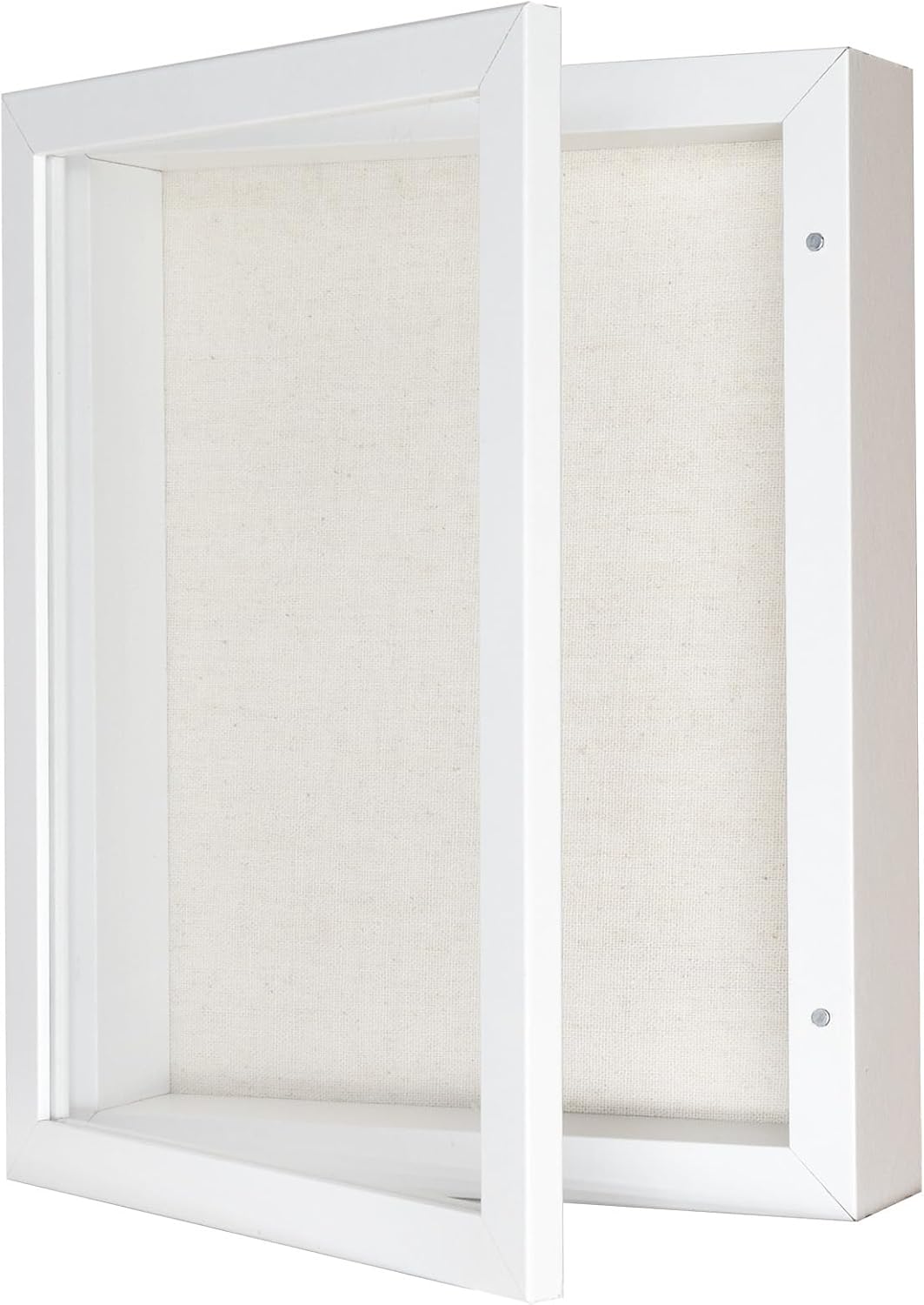 Califortree 8x10 Shadow Box Frame with Linen Back - Sturdy Rustic Memory Display Case of Flower, Pictures, Medals and More, White