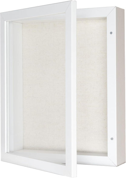 Califortree 8x10 Shadow Box Frame with Linen Back - Sturdy Rustic Memory Display Case of Flower, Pictures, Medals and More, White
