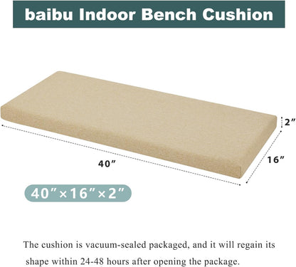 baibu 48 Inch Bench Cushion, Dual-Layer Design Memory Foam Indoor Bench Cushion, Non-Slip Standard Size Rectangle Seat Pad with Ties, 48x16x2Inch, Beige