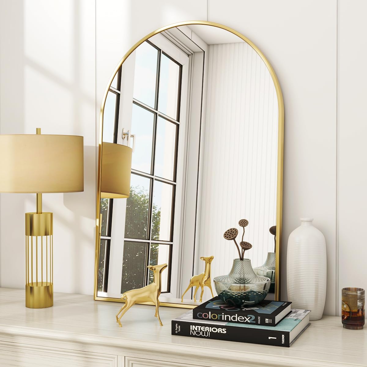 VooBang Arched Wall Mirror, 24 x 36 inch Arch Bathroom Mirror, Wall Mounted Vanity Mirror with Arch Metal Frame, Modern Bathroom Vanity Mirror for Bedroom, Living Room, Hanging or Leaning, Black