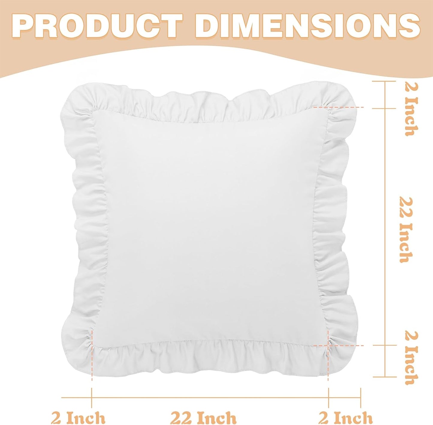 KKJIAF Ruffle Pillow Cases 26x26 Inches, White Square Ruffled Pillow Covers Set of 2, Microfiber Wrinkle Resistant Pillow Shams with Envelope Closure for Sofa Bed Living Room