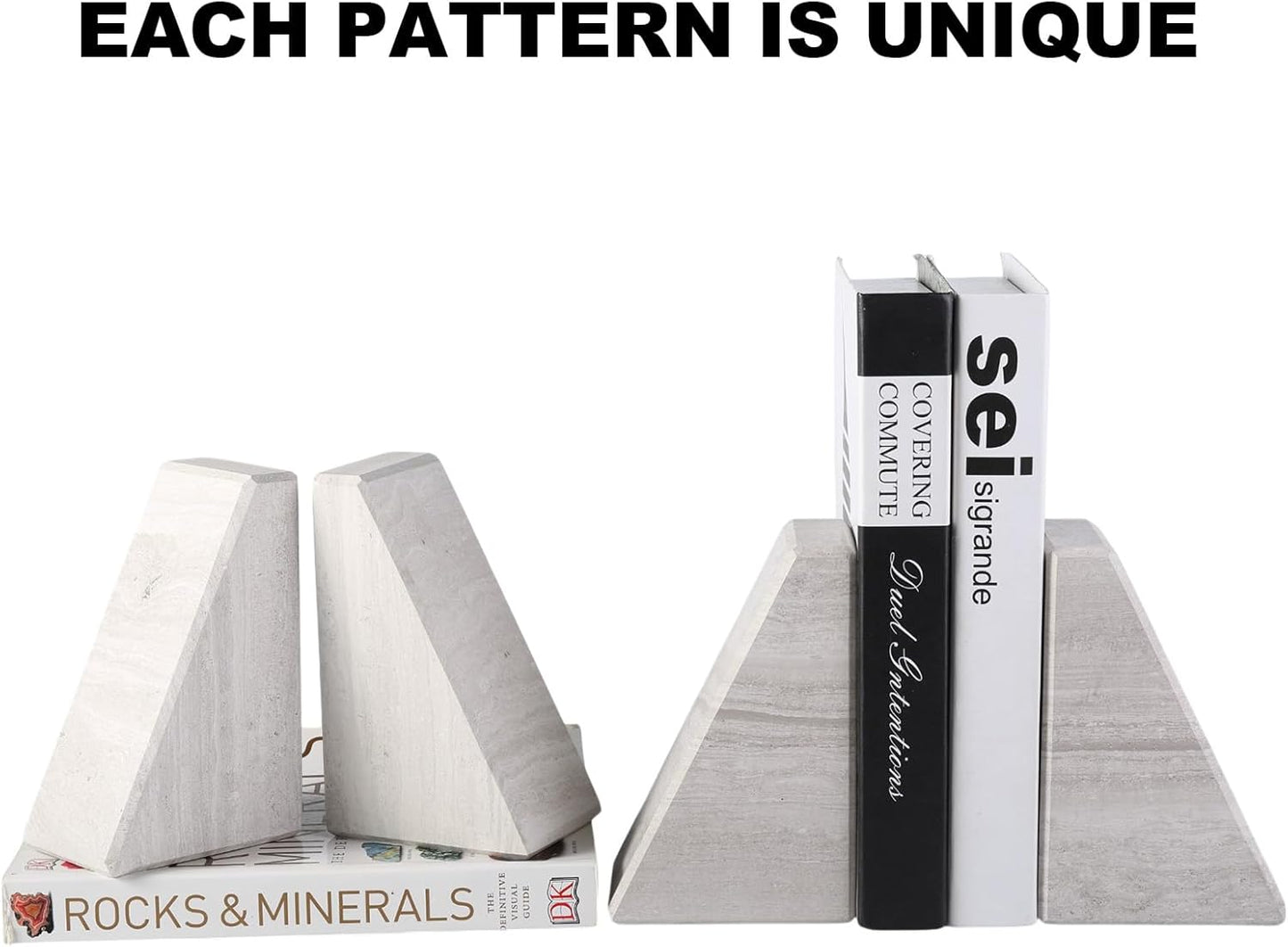 Karibiber Travertine Bookends for Heavy Books, Marble Decorative Bookends for Shelves, Heavy-Duty Stone Book Ends for Hardback Book & Cookbooks, Unique Book Stopper & Holder, Travertino Italy