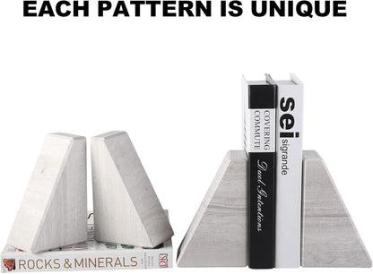 Karibiber Travertine Bookends for Heavy Books, Marble Decorative Bookends for Shelves, Heavy-Duty Stone Book Ends for Hardback Book & Cookbooks, Unique Book Stopper & Holder, Travertino Italy