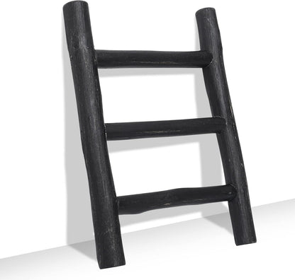 FUIN 57in Wood Blanket Ladder Living Room Decorative Wall Leaning Farmhouse Quilt Display Holder Rustic Wooden Towel Rack for Bathroom, Brown