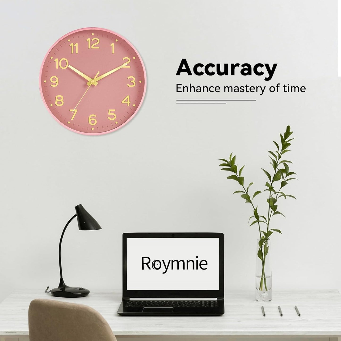 Roymnie Wall Clock Green, Silent Wall Clocks Battery Operated 8 Inch-Modern Non Ticking Analog Clock Decorative for Kitchen Office Bathroom Bedroom(Gold)
