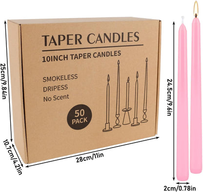 30-Pack 10-Color Taper Candles - 10 Inch Dripless & 10-Hour Burn｜Wedding/Birthday/Home Decor with Premium Wax