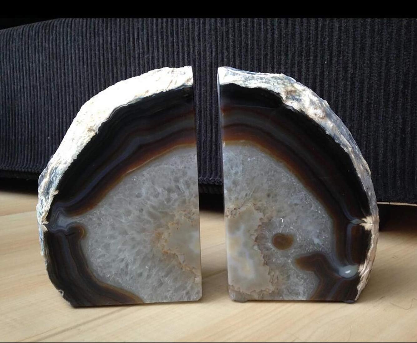 JIC Gem Dyed Blue Agate Bookends Geode Decorative Book Ends for Heavy Books with Rubber Bumpers for Office and Home Decoration Polished Small Size 2 to 3 Lbs