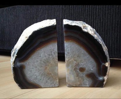 JIC Gem Dyed Blue Agate Bookends Geode Decorative Book Ends for Heavy Books with Rubber Bumpers for Office and Home Decoration Polished Small Size 2 to 3 Lbs