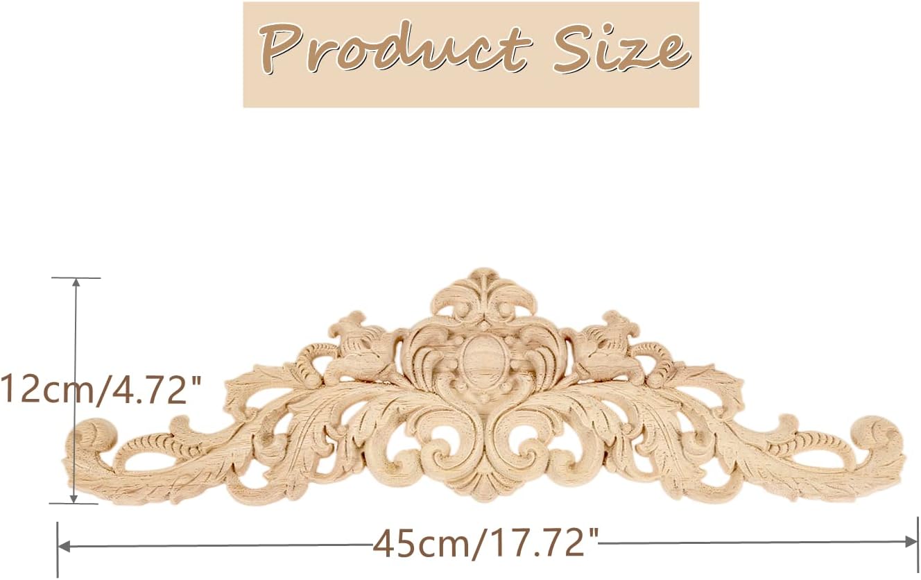 MUXSAM Long Wood Carved Appliques Onlays, 1-Pack Unpainted Decorative Corner Carving Decals Set for Wall Door Cabinet Mirror Closet Wardrobe Dresser Mantel Staircase DIY Project, 30x8cm/11.81"x3.15"
