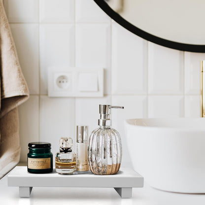 Wooden Pedestal Stand Black Bathroom Counter Organizer Tray Decor Farmhouse Wood Risers Small Hand Soap Dish Dispenser Holder for Kitchen Sink Modern Bathroom Vanity Accessories Decorative Tray