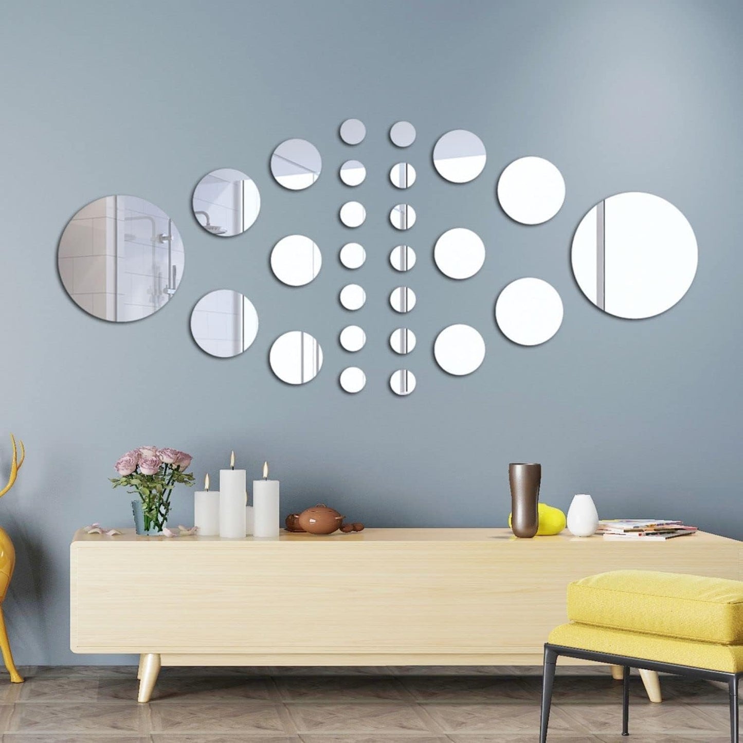 7.87" Round Wall Mirror Tile Self Adhesive Acrylic Mirror Sheet Sticker for Bathroom, Bedroom, Door, Home Decor