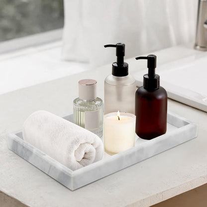 Marble Bathroom Tray,Pure Natural Vanity Tray,Marble Tray for Kitchen Counter Non-Ceramic/Non-Resin,Stone Trays 12 x 8 inch Cyan Green