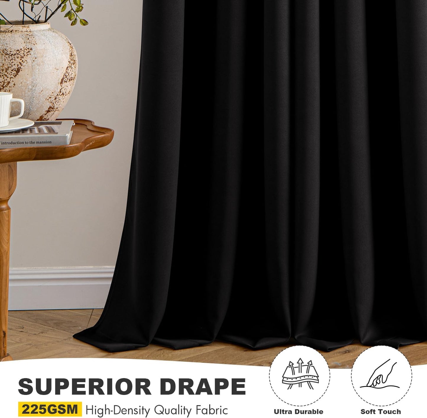 MIULEE Blackout Curtains for Bedroom Living Room 2 Panels, Thermal Insulated Room Darkening Drapes Grommet Noise Reducing Light Blocking Window Treatments 63 Inches Long 40x63 Inch Black - Colors B