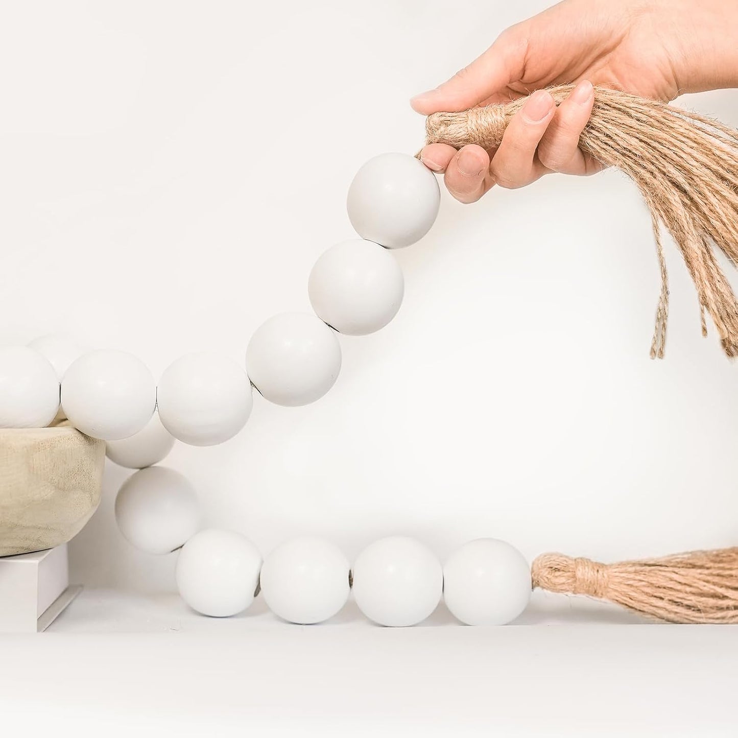 Extra Large Wood Bead Garland with 1.6" Diameter Wood Beads, Wooden Beads Garland with Tassels, Decorative Beads, Farmhouse Beads Home Decor (Nature Beige, 41 Inches)