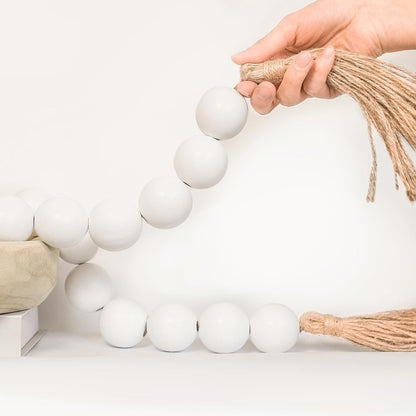 Extra Large Wood Bead Garland with 1.6" Diameter Wood Beads, Wooden Beads Garland with Tassels, Decorative Beads, Farmhouse Beads Home Decor (Nature Beige, 41 Inches)