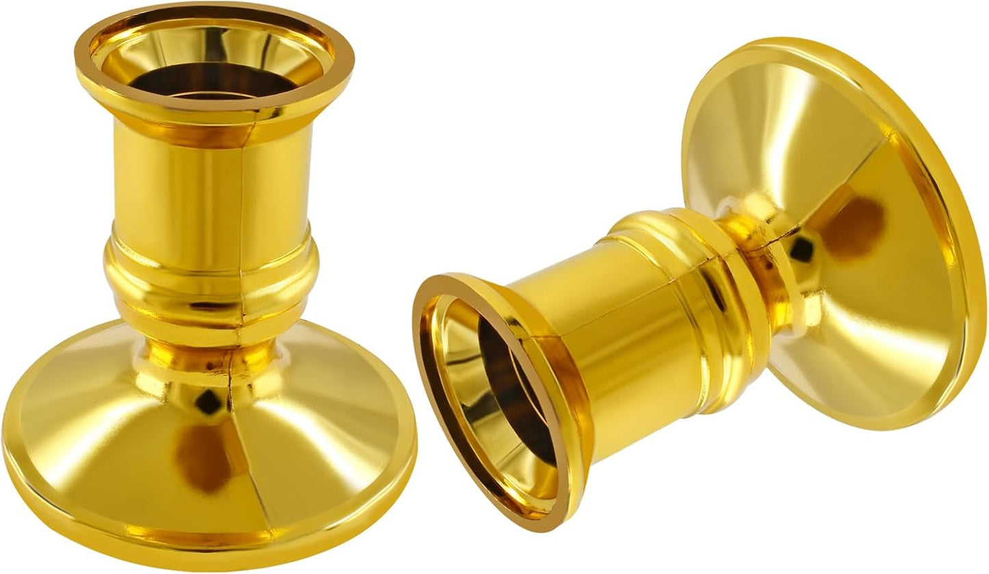 Waziaqoc 24Pcs Gold Taper Candle Holders, Plastic Candlestick Holders Only for Flameless LED Candle Decorative Pillar Candle Holder for Christmas Wedding Anniversary Dinner Party