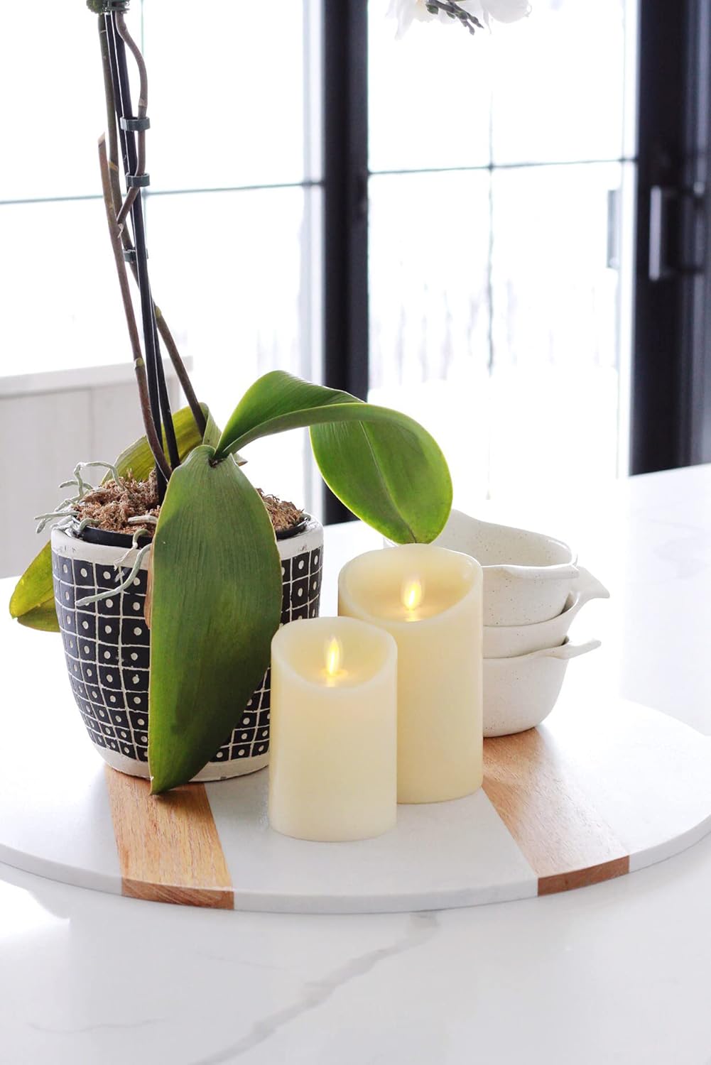 Luminara Scalloped Edge Flameless LED Candle - Ivory 3.5" x 8.75" - Real Wax Pillar Battery Operated Moving Flame w/Timer Unscented 1000Hr Runtime