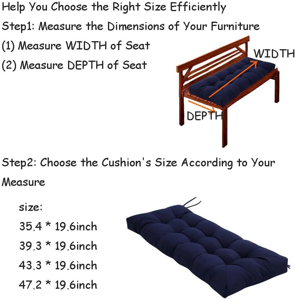 Bench Cushion, Patio Furniture Cushions with Ties, Soft Bench Cushions for Indoor/Outdoor Furniture Kitchen&Dining (Black, 39 * 19.7in)