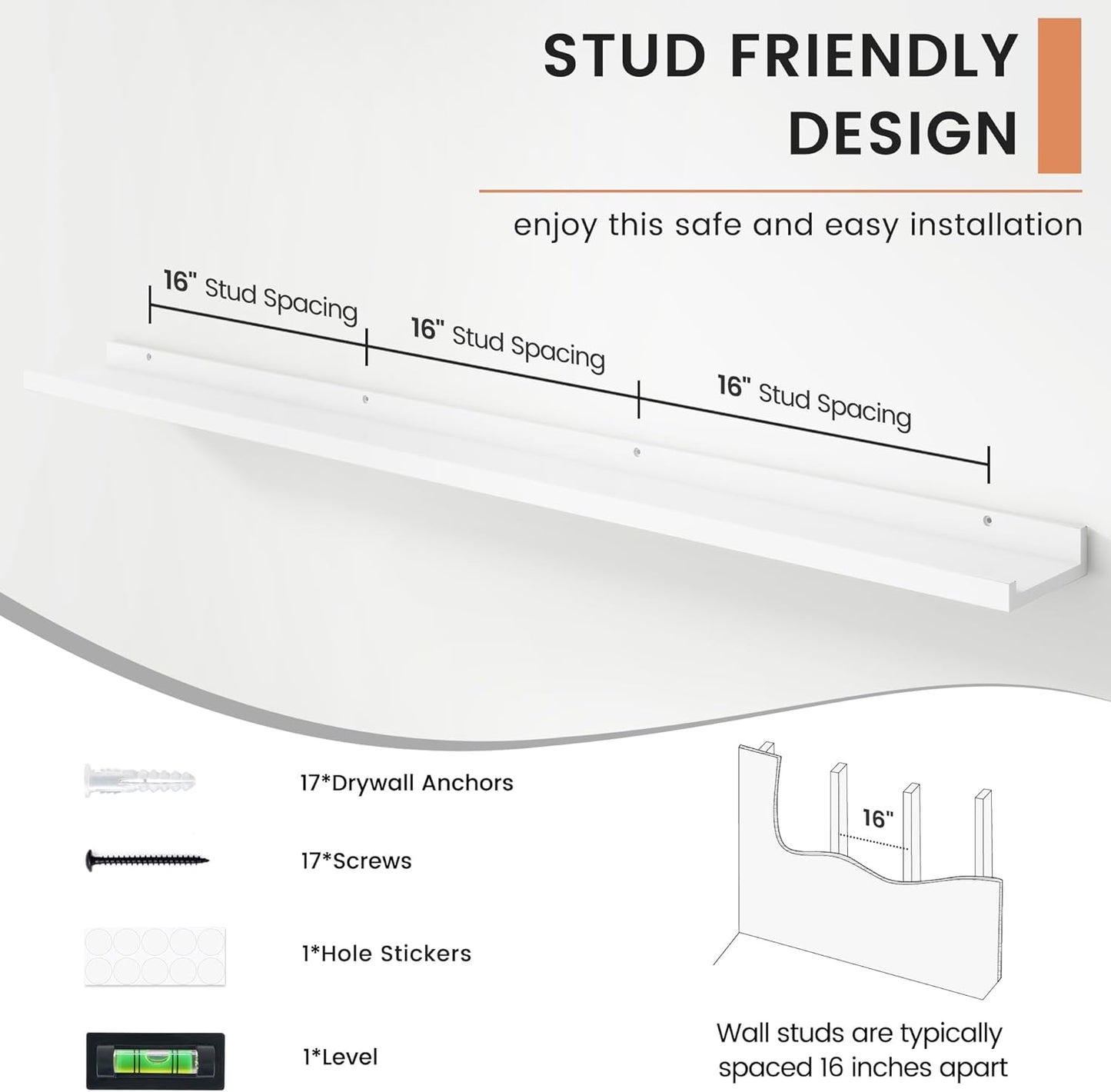 FLYJOE Floating Picture Ledge Shelves for Wall Set of 4, 48 Inch Wall Shelves with Lip Long Large Nursery Book Shelf for Toys Storage Kids Bookshelf Wall Mounted Living Room Bedroom Decor Frames