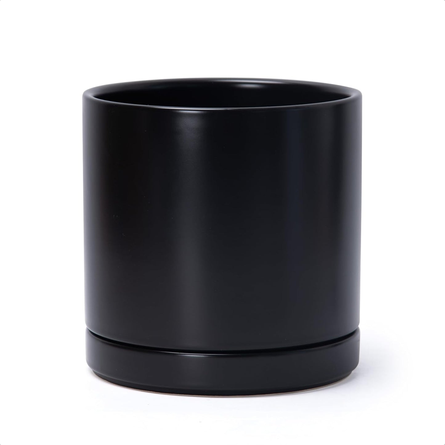 D'vine Dev 6.5 Inch Ceramic Planter Pot with Drainage Hole and Saucer, Indoor Cylinder Round Planter Pot, Olive, 94-O-C-J