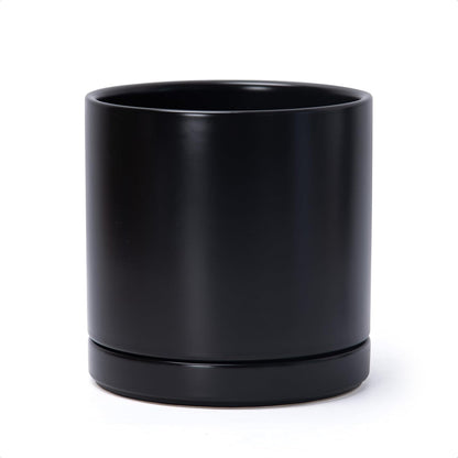 D'vine Dev 6.5 Inch Ceramic Planter Pot with Drainage Hole and Saucer, Indoor Cylinder Round Planter Pot, Olive, 94-O-C-J