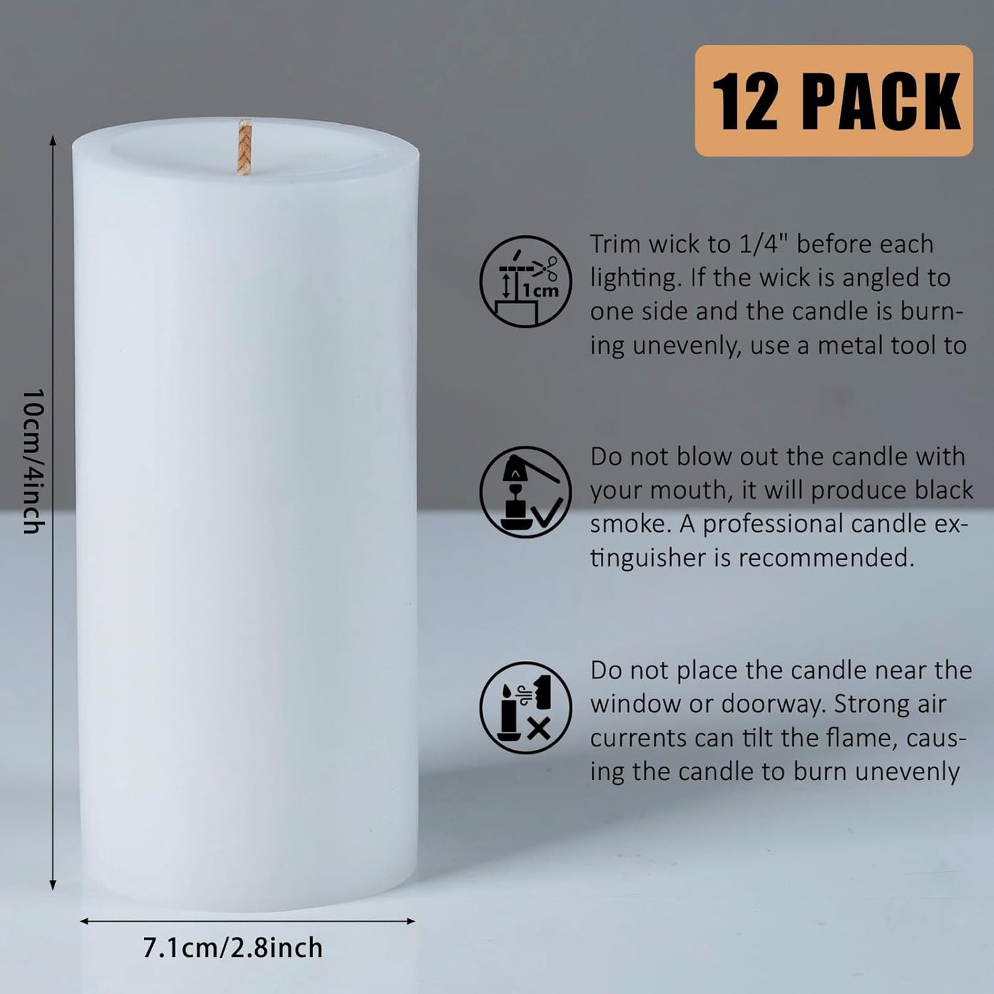 Unscented Ivory Pillar Candles Set of 6-2.8x4 inch - Dripless and Smokeless Large Pillar Candles, 50-Hours Long Burning Time Paraffin Candle for Dinner Table, Christmas and Home Decor