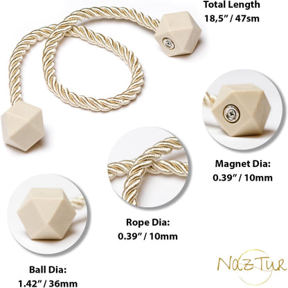 NazTur Magnetic Curtain Tiebacks- Upgrade 2022 with a Thicker Twist Rope & Strong Magnet Tieback Window Treatment Holdbacks Draperies Holders Decorative Drape Handmade Tie Back (Black, 2)