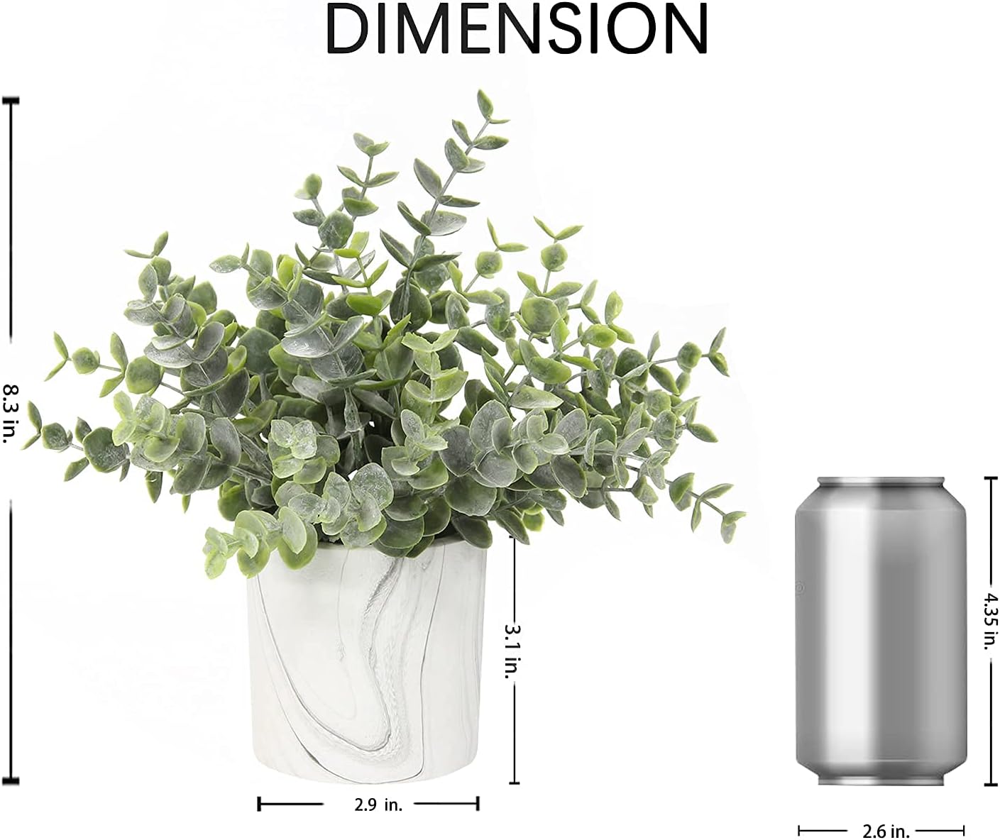 Hollyone Mini Artificial Potted Plants Fake Plants in Marble Pots, 1Pcs Plastic Eucalyptus Greenery Faux Plants for Home Office Desk Room Centerpiece Shelf Décor
