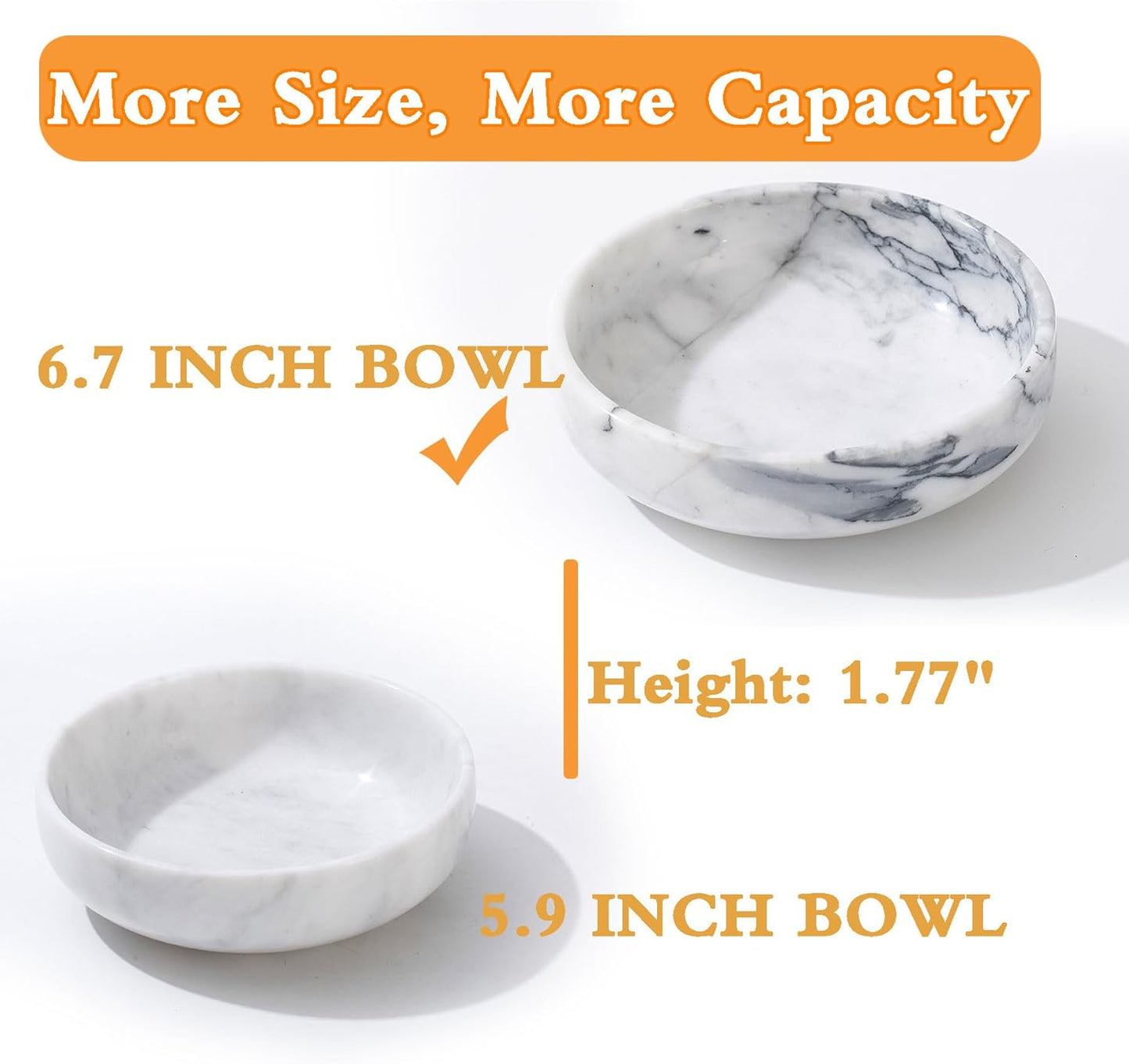 6.7" Large Decorative Bowl, Natural Marble Decorative Bowls for Home Decor, Key Bowl, Candy Bowl, Smudge Bowl, Coffee Tables Centerpiece (Natural Black)