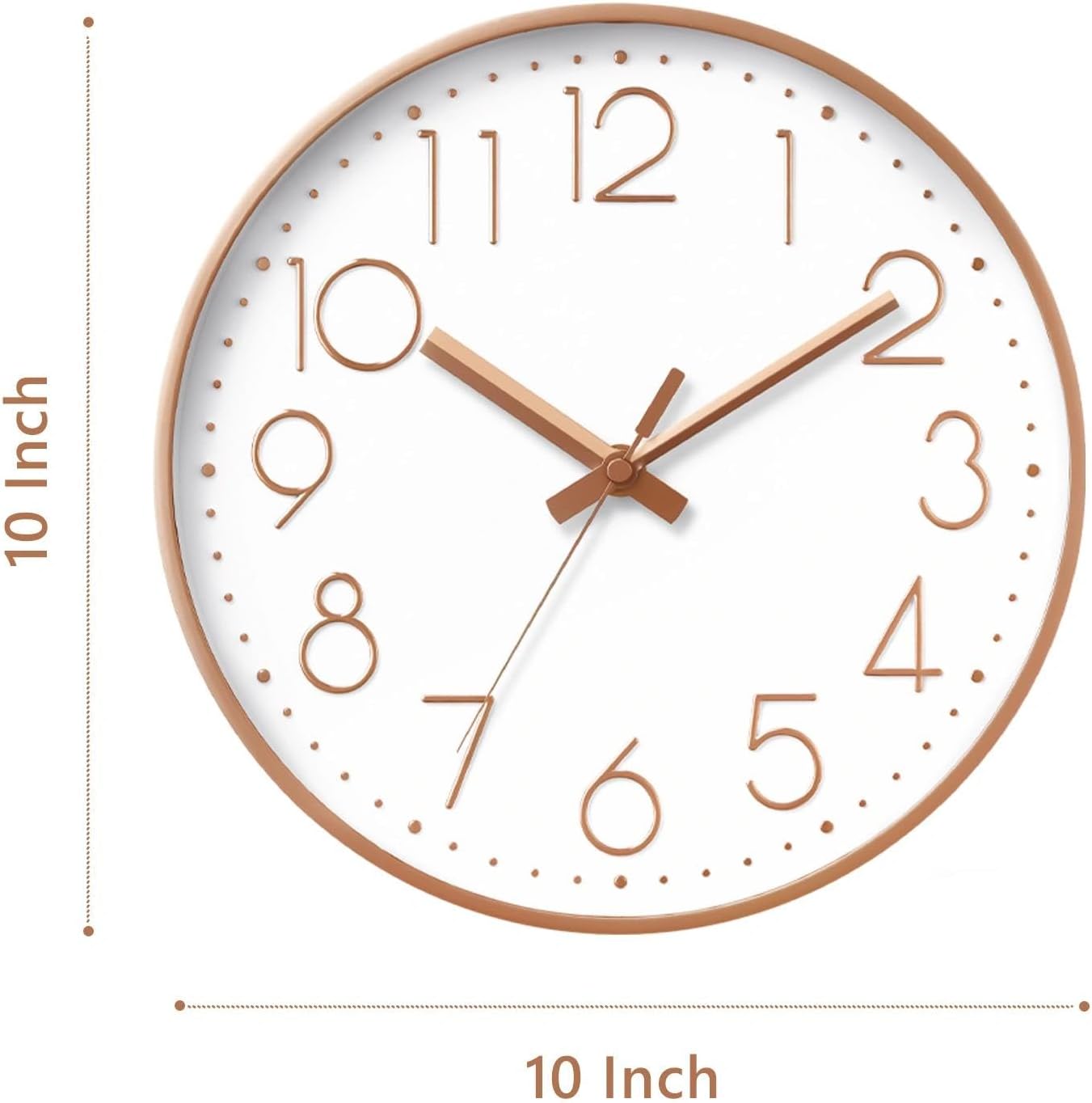 DAXSMY Wall Clock - 8 Inch Silent Non-Ticking Modern 3D Wall Clocks Battery Operated - Decorative Clock for Kitchen, Home Office, Bathroom, Bedroom(Rose Gold)