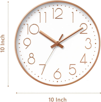DAXSMY Wall Clock - 8 Inch Silent Non-Ticking Modern 3D Wall Clocks Battery Operated - Decorative Clock for Kitchen, Home Office, Bathroom, Bedroom(Rose Gold)