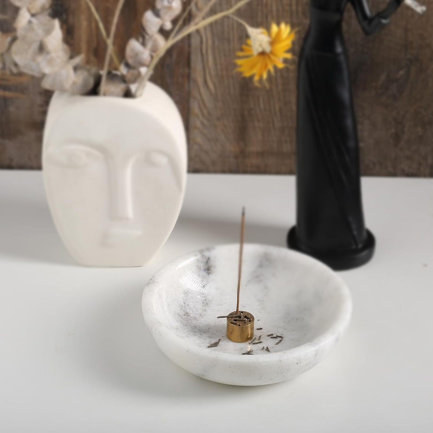 Koville Italian Travertine Incense Holder, 6" Incense Holders for Sticks, Sturdy Incense Burner Ash Catcher, Ideal for Meditation, Relaxing, Easy to Clean