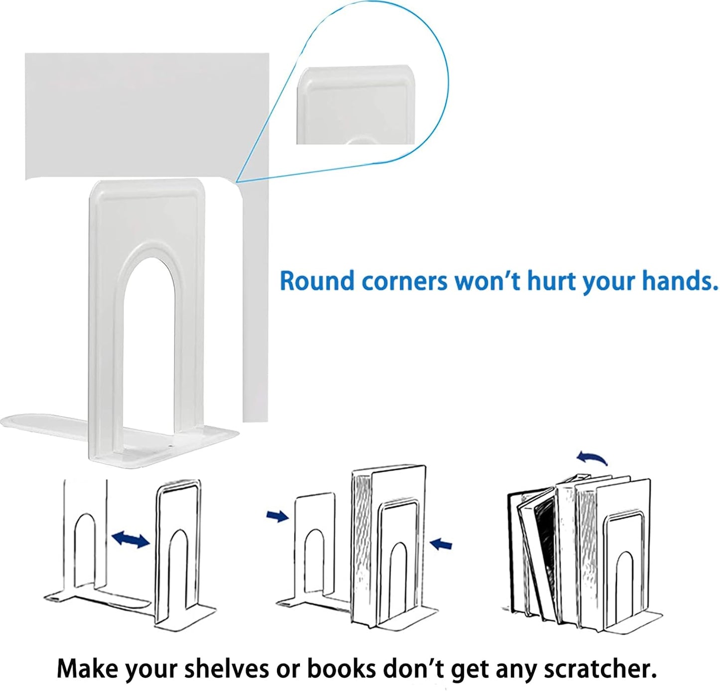 Metal Book Ends for Shelves, Book Shelf Holder Home Decorative, Book Ends for Heavy Books/Movies/CDs, Black 6.5 x 5 x 5.7 in, 4 Pair/ 8 Piece