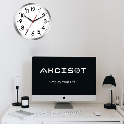 AKCISOT Wall Clock, Modern Small Wall Clocks Battery Operated 8 Inch, Silent Non-Ticking Analog Classic for Office, Home, Bathroom, Kitchen, Bedroom, School(Black)